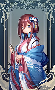 Anime, Anime Girls, Nakano, Miku, Kopfhörer, Kimono, blaue Augen, HD-Hintergrundbild HD wallpaper