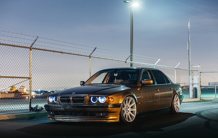 gray BMW E39 M5 sedan, car, BMW, tuning, stance, 7 series, E38, HD wallpaper