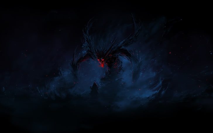 fondo de pantalla digital de águila negra y roja, obra de arte, arte de fantasía, dragón, demonio, arte digital, Fondo de pantalla HD