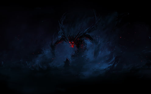 fondo de pantalla digital de águila negra y roja, obra de arte, arte de fantasía, dragón, demonio, arte digital, Fondo de pantalla HD HD wallpaper