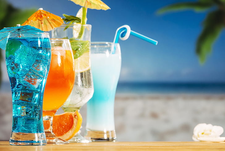 playa, verano, estancia, cóctel, hielo, bebidas, vacaciones, fresco, fruta, bebida, tropical, Fondo de pantalla HD