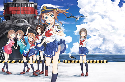 Anime, Highschool-Flotte, Akane Kinesaki, Akeno Misaki, Haifuri, Hiromi Kuroki, Homare Kinesaki, Maron Yanagiwara, Moeka China, HD-Hintergrundbild HD wallpaper