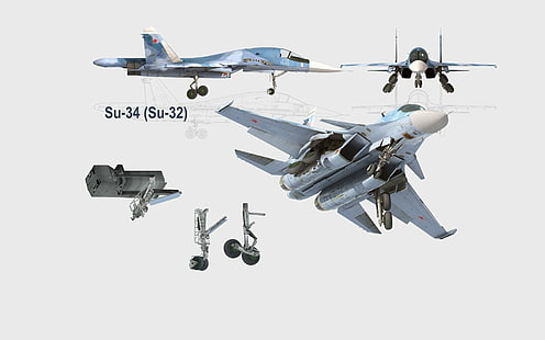 Jet Fighters, Sukhoi Su-34, ВВС, Самолет, Самолет, Художествен, Русия, Руски, Схематичен, Sukhoi, HD тапет HD wallpaper