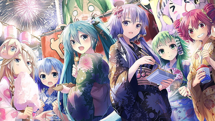 anime, anime girls, Utau, Vocaloid, Voiceroid, Aoki Lapis, Hachune Miku, Hatsune Miku, IA (Vocaloid), Kasane Teto, Yuzuki Yukari, HD wallpaper