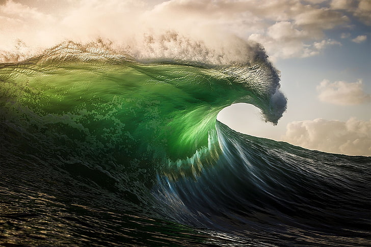 seawave digital wallpaper, sea, waves, green, HD wallpaper