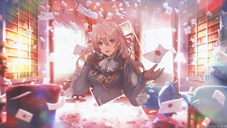anime, anime girls, picture-in-picture, Violet Evergarden, HD wallpaper