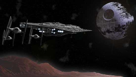 Death Star, Star Destroyer classe Executor, astronave, Star Wars, TIE Fighter, Sfondo HD HD wallpaper