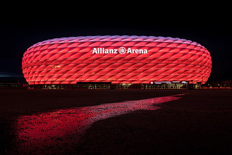 ألمانيا ، ميونيخ ، الإضاءة الخلفية ، الملعب ، أليانز أرينا، خلفية HD HD wallpaper