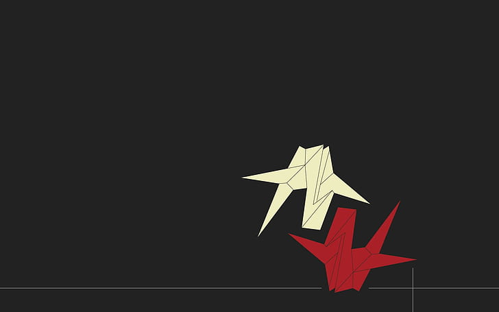 Paper Cranes Red & Honey On Black, peace, crane, bird, illustration, japan, 3d and abstract, HD wallpaper