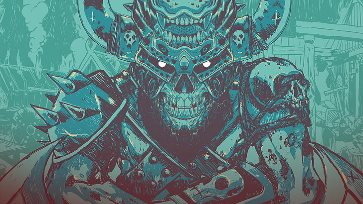 monster dengan ilustrasi armor samurai, topeng, gambar, seni digital, ksatria, Wallpaper HD