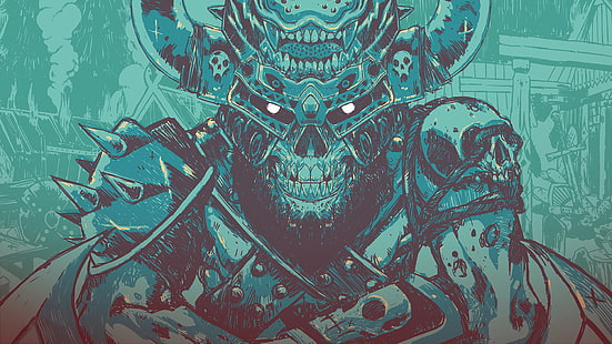 monster dengan ilustrasi armor samurai, topeng, gambar, seni digital, ksatria, Wallpaper HD HD wallpaper