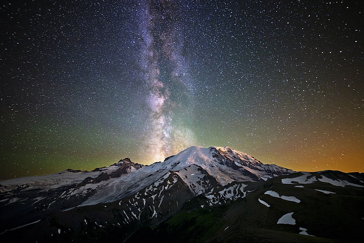 Berg, Sterne, Berge, schneebedeckte Spitze, HD-Hintergrundbild