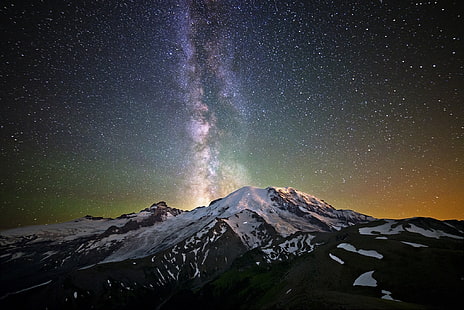 Berg, Sterne, Berge, schneebedeckte Spitze, HD-Hintergrundbild HD wallpaper