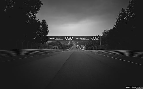 Audi Race Track BW HD, автомобили, чб, гонки, трасса, ауди, HD обои HD wallpaper