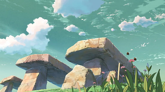 الحجارة التوازن الرمادي الرسوم المتحركة التوضيح ، Hoshi wo Ou Kodomo، خلفية HD HD wallpaper