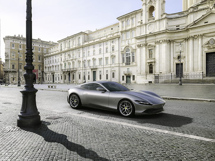 Ferrari, Ferrari Roma, Car, Silver Car, Sport Car, Supercar, Vehicle, HD wallpaper
