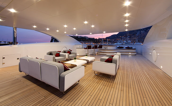 Yacht Inside, комплект мебели для гостиной, Путешествия, Другое, Океан, Яхта, Релакс, Интерьер, Роскошь, Отдых, HD обои