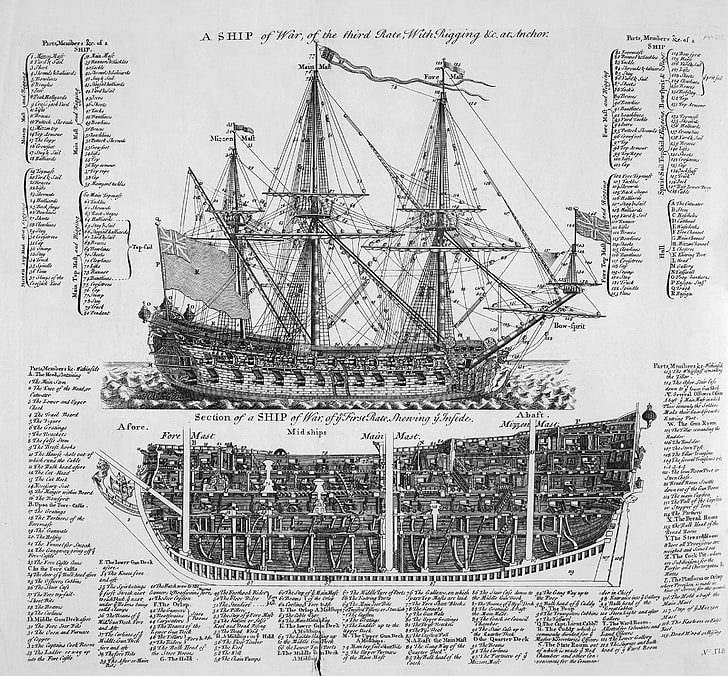 clipper ship illustration, vintage, plan, war, interior, architecture, ships, galeon, HD wallpaper