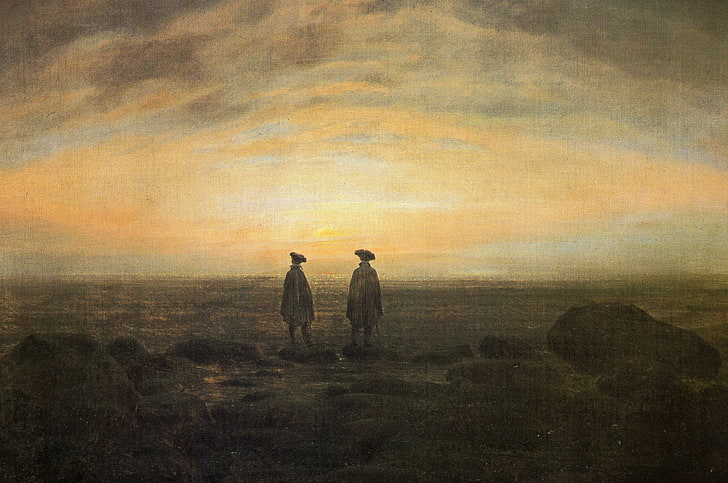 картина, жанр, каспар дэвид фридрих, двое мужчин на берегу моря, HD обои