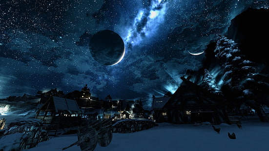 Poster 3D del villaggio di neve, The Elder Scrolls V: Skyrim, Sfondo HD HD wallpaper