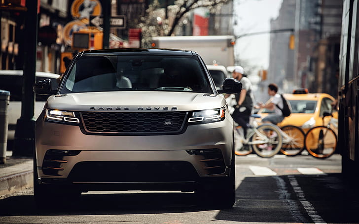 Range Rover Velar, veicolo, SUV, Range Rover, auto, strada, città, profondità di campo, Sfondo HD