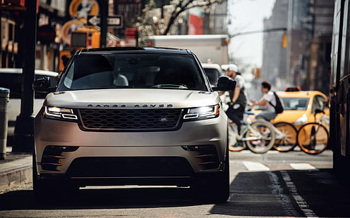 Range Rover Velar, veículo, SUV, Range Rover, carro, rua, cidade, profundidade de campo, HD papel de parede HD wallpaper