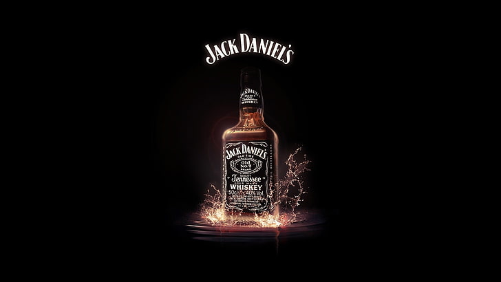 Minimalistic bottles Alkohol Whisky Likier Jack Daniels Czarne Tło Plamy 1920x1080 Wall Art Minimalistic HD Art, Minimalistic, Butelki, Tapety HD