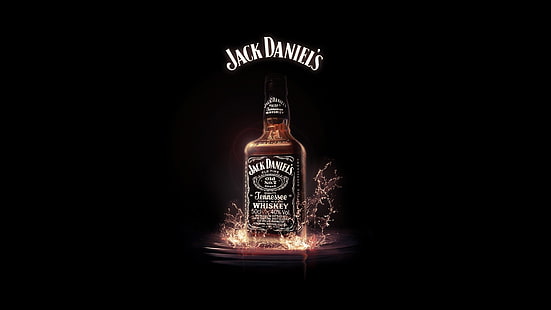 botellas minimalistas alcohol whisky licor jack daniels fondo negro salpicaduras 1920x1080 Arte de la pared Arte minimalista en HD, minimalista, botellas, Fondo de pantalla HD HD wallpaper