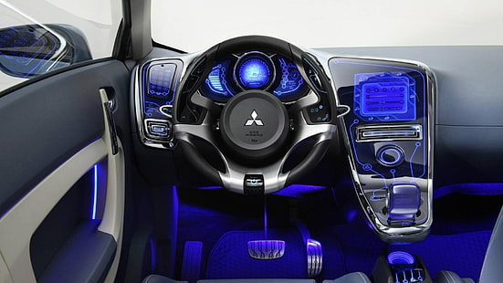 black Mitsubishi steering wheel, car, car interior, HD wallpaper HD wallpaper