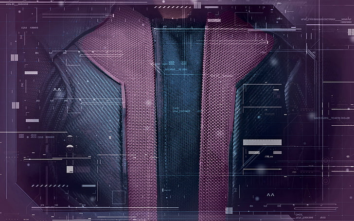 veste zippée rouge et noire, The Avengers, Avengers: Age of Ultron, super-héros, costumes, lignes, technologie, Marvel Comics, Hawkeye, fond violet, interfaces, Fond d'écran HD