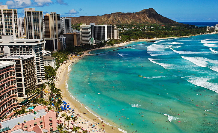 Pantai Waikiki, badan air, Perjalanan, Pulau, Pantai, Waikiki, Wallpaper HD