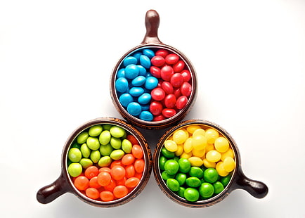 красочный, еда, красный, желтый, голубой, зеленый, синий, оранжевый, сладости, белый фон, HD обои HD wallpaper
