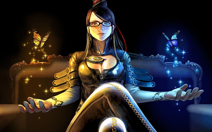 woman wearing leather suit on sofa chair wallpaper, Bayonetta, video games, HD wallpaper
