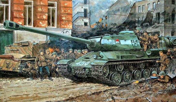 sztuka, Żołnierze, ZSRR, Czołg, The is-2, Wielka Wojna Ojczyźniana, Ciężki, Armia Czerwona, II wojna światowa, próbka 1944, Tapety HD