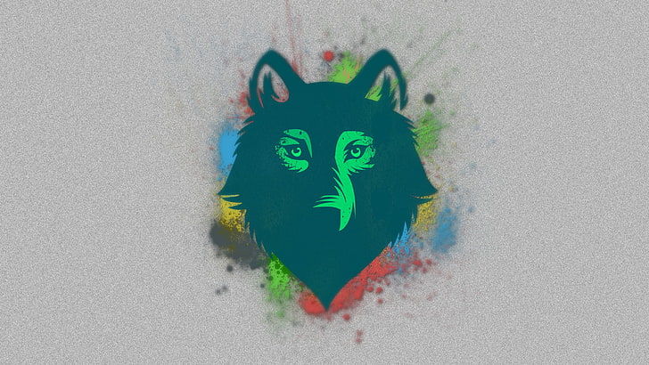 зелена вълча глава векторно изкуство, вълк, лице, рисунка, петно, HD тапет
