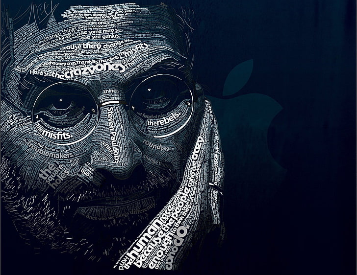 Steve Jobs typografikonst, typografi, Steve Jobs, typografiska porträtt, blå, HD tapet