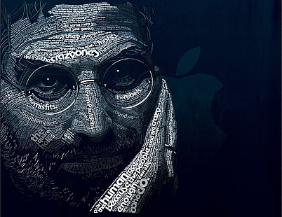 Steve Jobs tipografía arte, tipografía, Steve Jobs, retratos tipográficos, azul, Fondo de pantalla HD HD wallpaper