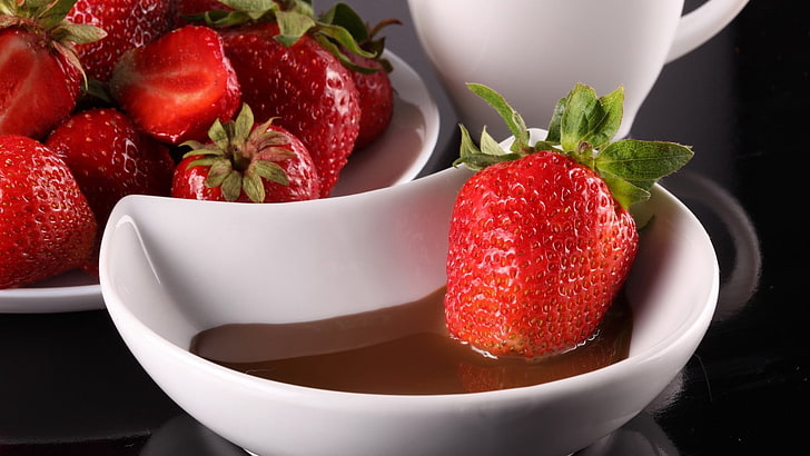 fraises rouges, fraises, chocolat, sucré, Fond d'écran HD