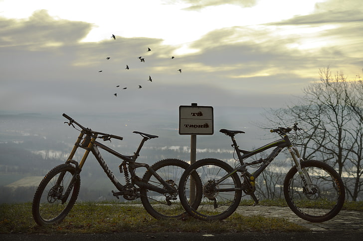 downhill mountain biking birds gt ghost landscape panoramas, HD wallpaper