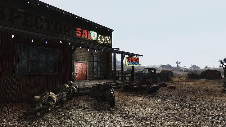 ilustracja czarnej hulajnogi, Fallout, Fallout: New Vegas, ENB, apokaliptyczny, gry wideo, zrzut ekranu, Tapety HD