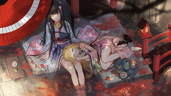 cat girl, nekomimi, kimono, HD wallpaper