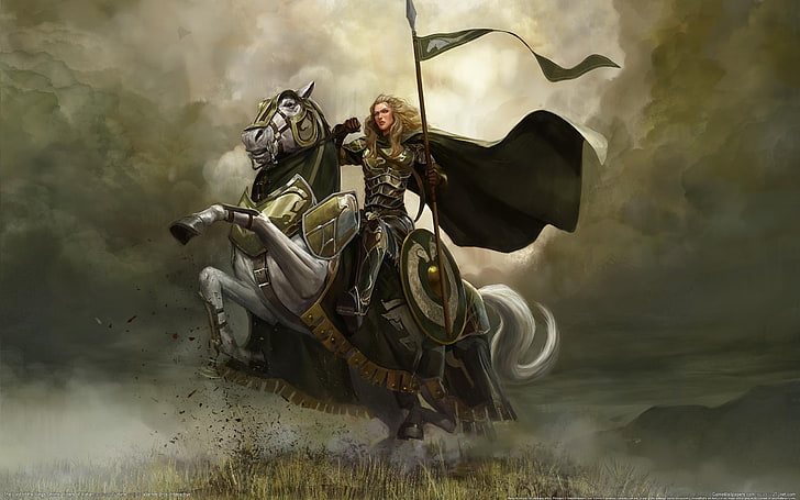 cavaliere a cavallo illustrazione, fantasy art, guerriero, Sfondo HD
