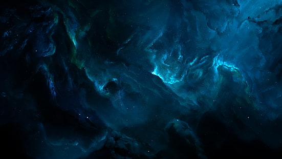 espacio, universo, azul, nebulosa, espacio exterior, oscuridad, estrellas, brillo, brillo, arte espacial, 8k uhd, Fondo de pantalla HD HD wallpaper