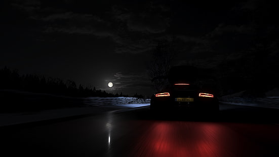 Forza, Forza Horizon 4, тъмно, нощ, кола, снимка на екрана, видео игри, превозно средство, светлини, HD тапет HD wallpaper