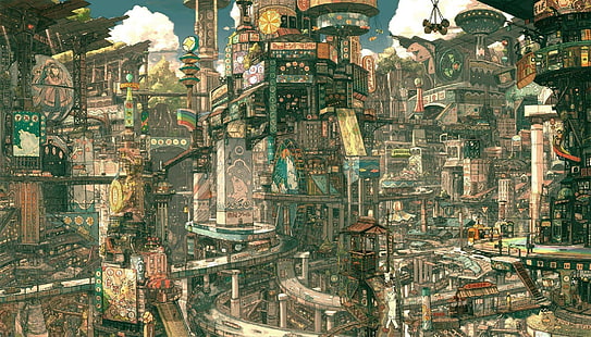 произведения искусства, городской пейзаж, Imperial Boy, рисунок, аниме, футуристический город, HD обои HD wallpaper