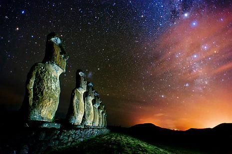 culture, stars, sculpture, Easter Island, HD wallpaper HD wallpaper