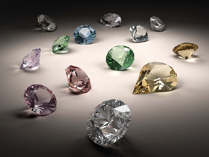 Разноцветные бриллианты, камни, драгоценности, бриллианты, HD обои