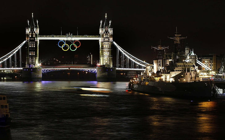 Bridges, Tower Bridge, City, England, Light, London, Night, Olympic Games, Olympics, United Kingdom, HD wallpaper