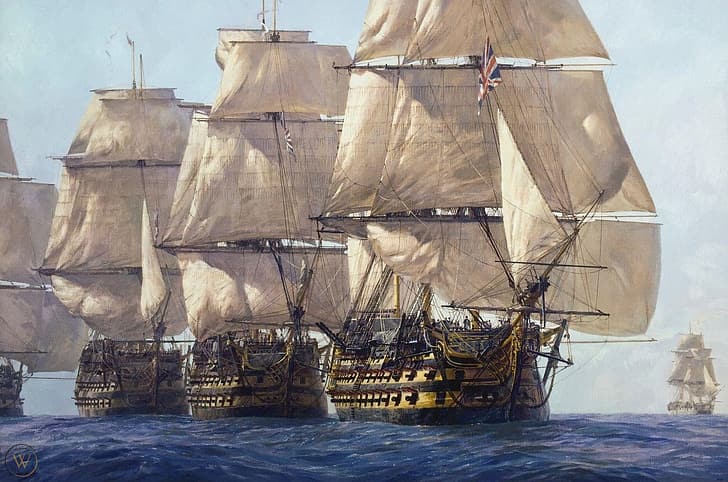 vela, veliero, marina, Royal Navy, nave, comandante e comandante (film), pittura, Sfondo HD