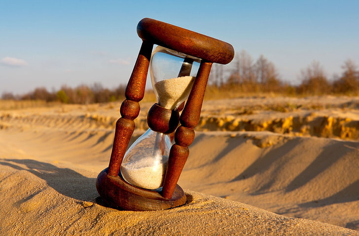 песочные часы коричневые, песочные часы, песок, тень, стекло, HD обои